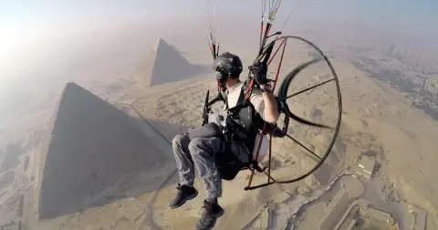 Paramotor Adventure over Giza Pyramids showing aerial view of the pyramids in Egypt