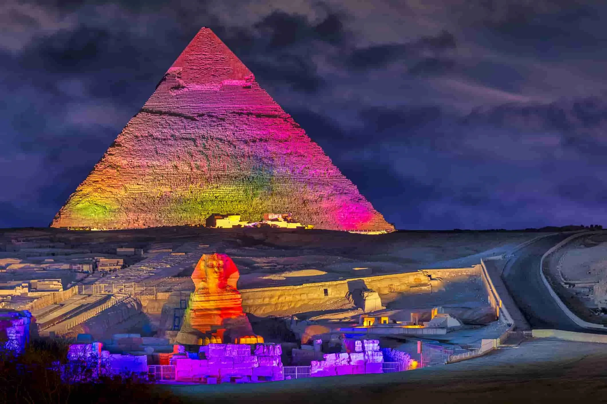 Sound and Light Show at Giza Pyramids With Dinner featuring illuminated Giza Pyramids