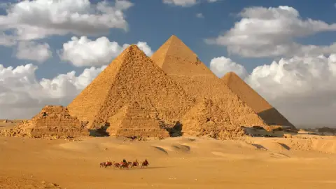 Tourists exploring the Great Pyramids of Giza