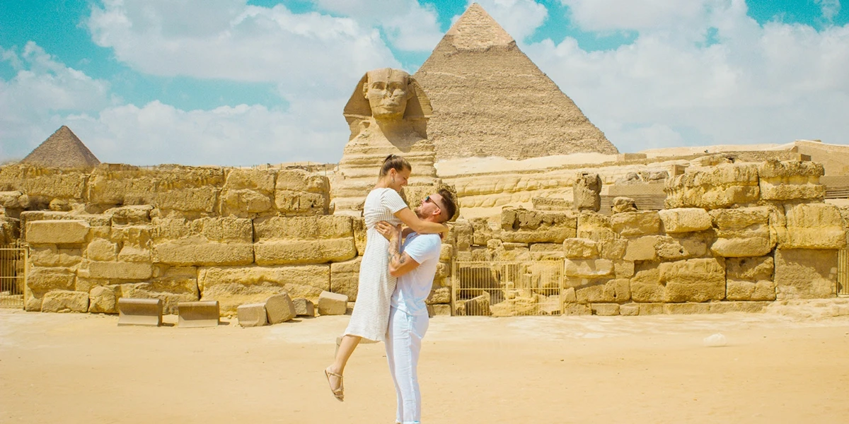 Couple exploring Cairo ancient landmarks