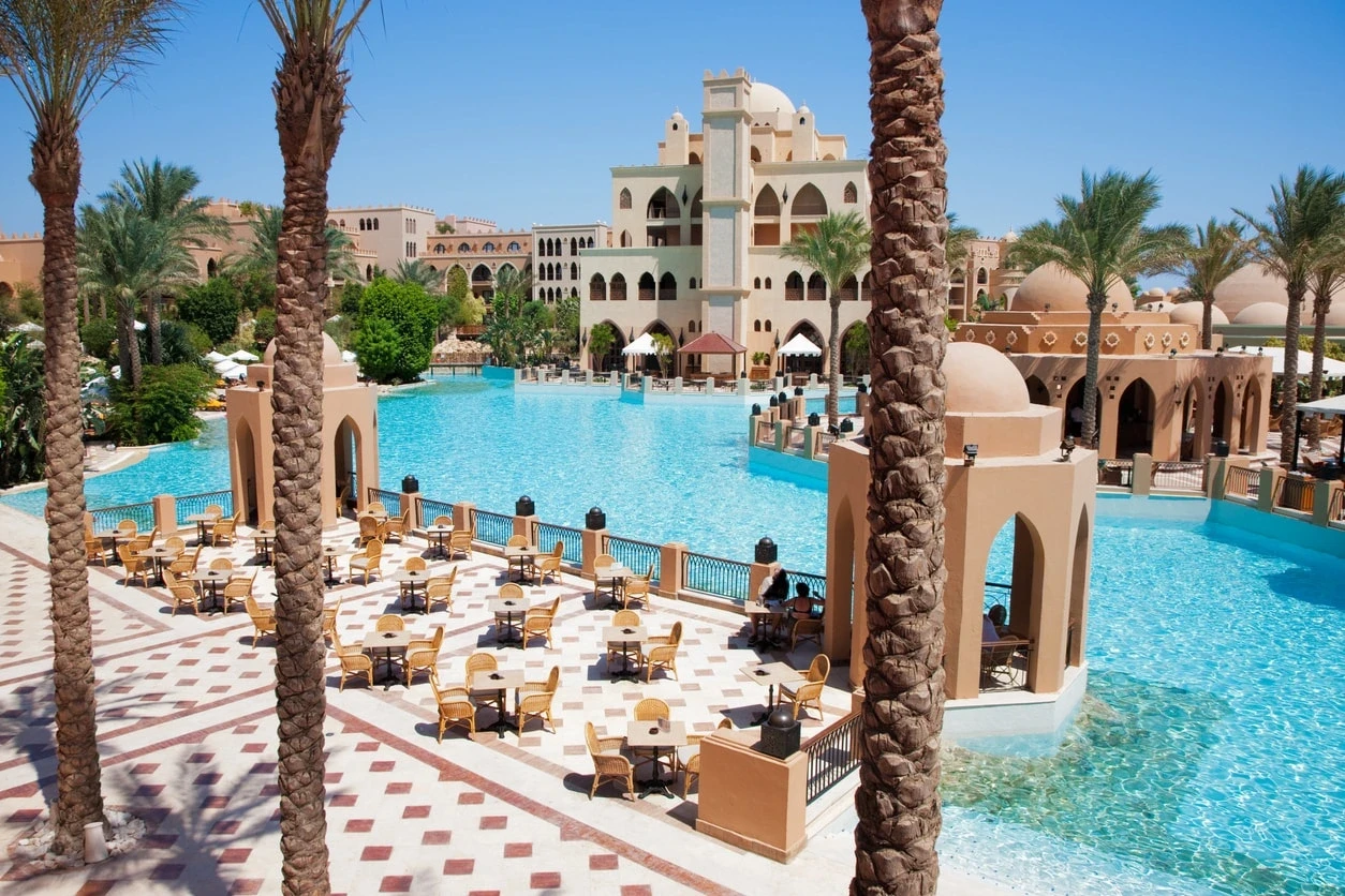 Private beach at a Hurghada resort in Egypt