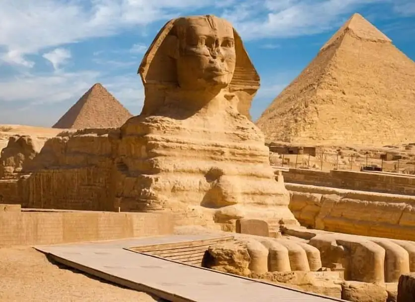 Great Sphinx of Giza standing beside the Pyramids in Giza, Egypt