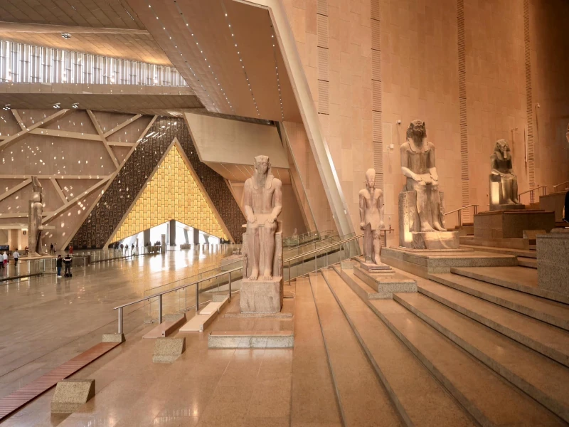 Grand Egyptian Museum overlooking the Giza Pyramids in Cairo