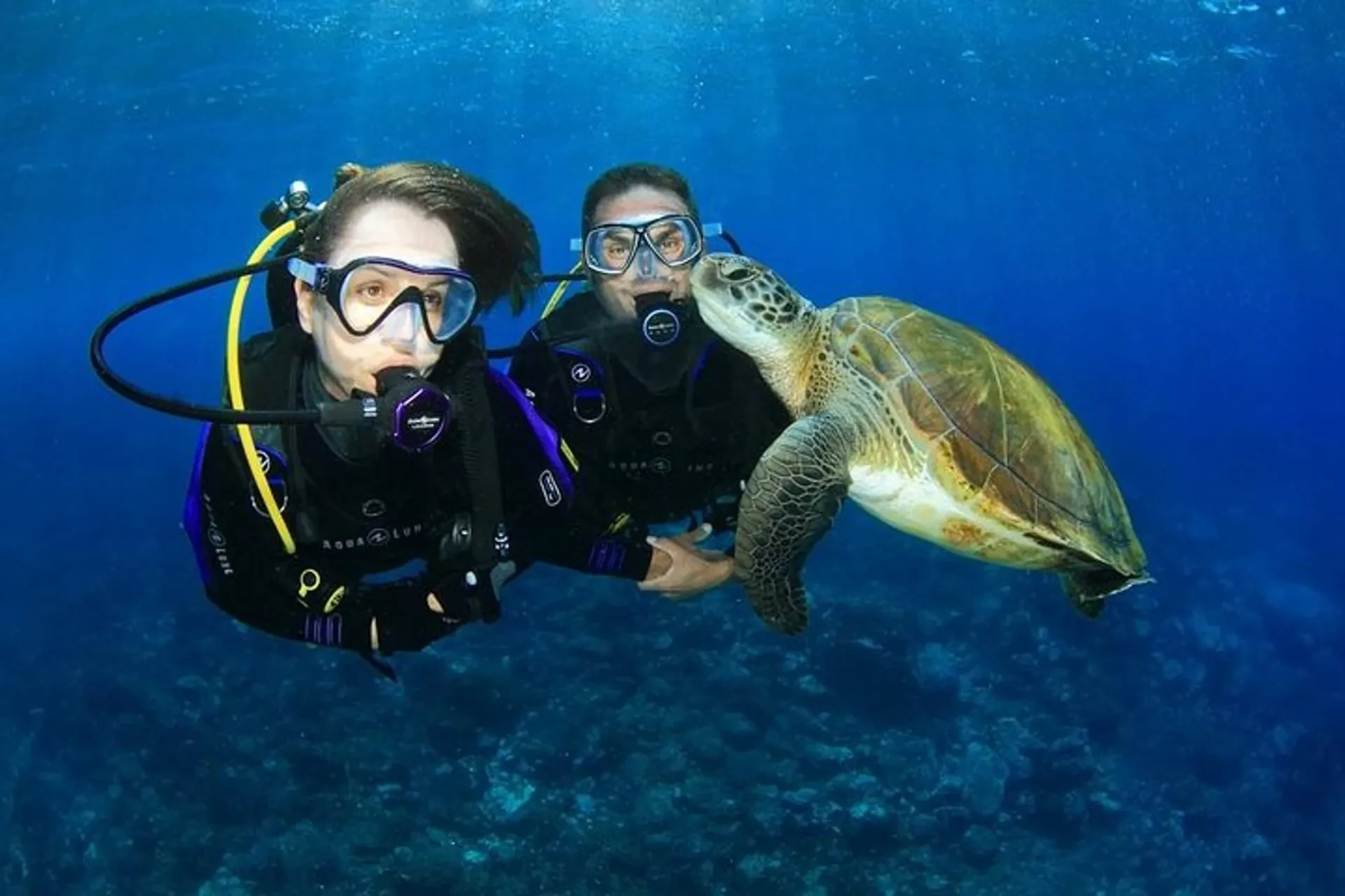 Couple snorkeling among Red Sea coral reefs