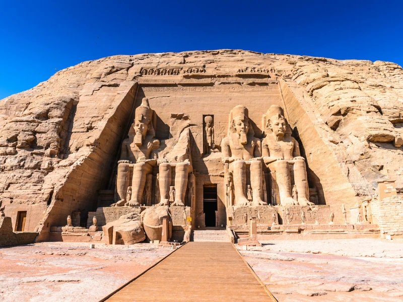 Massive Abu Simbel temple entrance statues