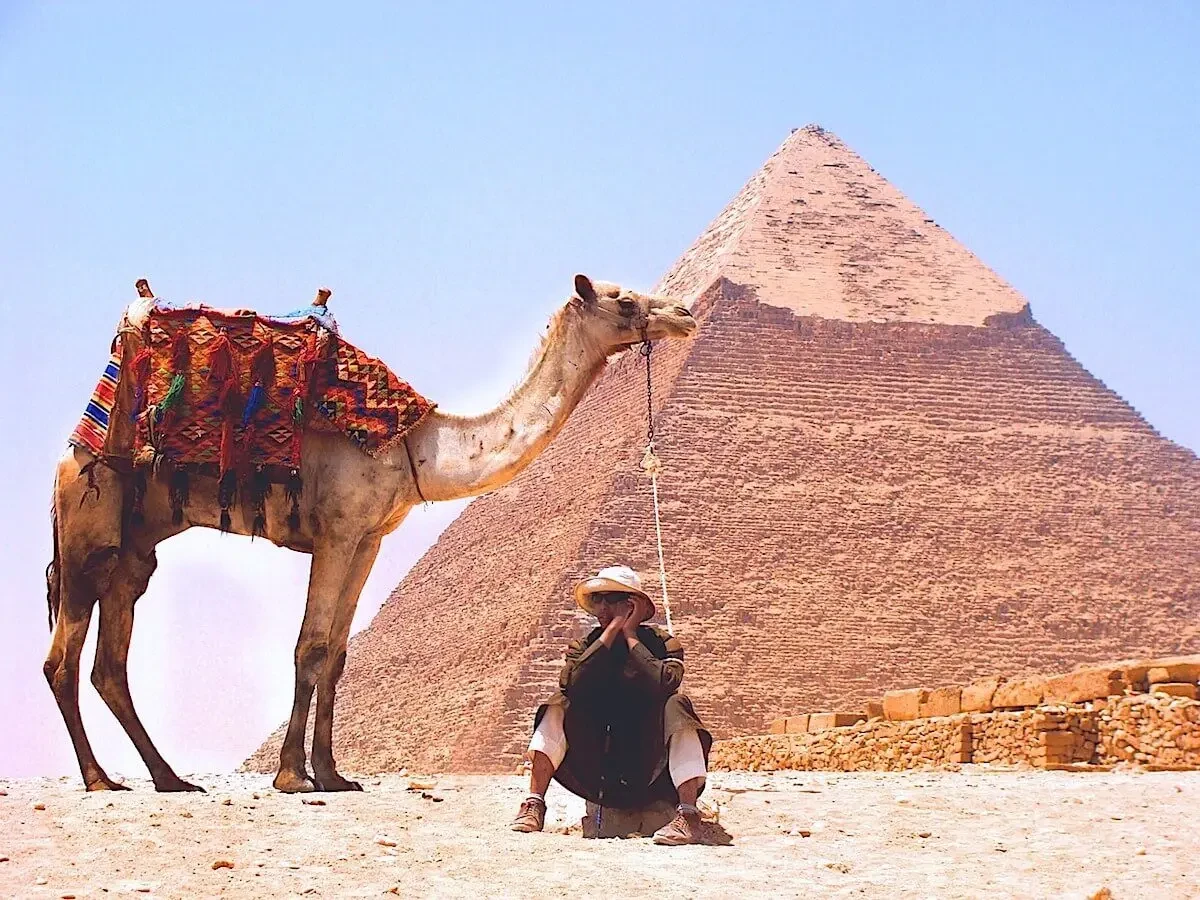 Majestic Giza Pyramids rising above the desert landscape in Egypt