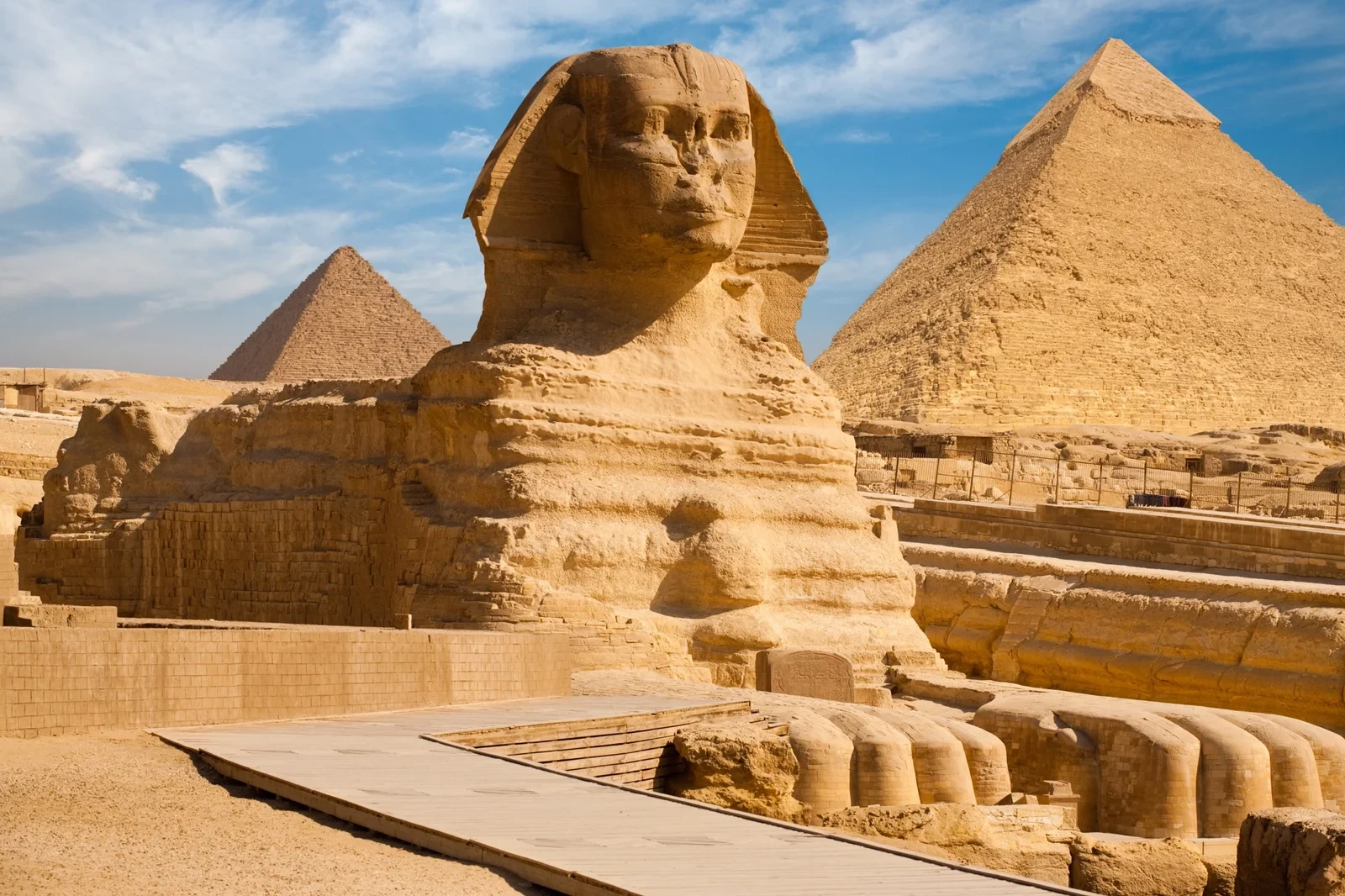 Great Sphinx of Giza in Egypt with the ancient pyramids in the background